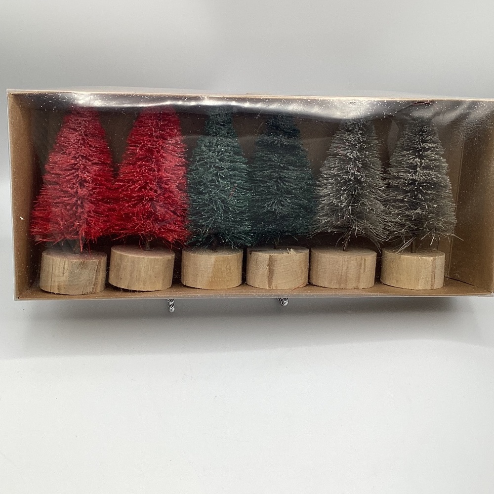 Box of Six Bottle Brush Christmas Trees 6" New In Box